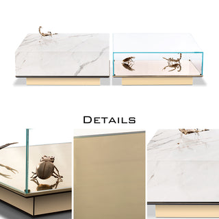 Luxury Coffee Table Set with Marble, Glass & Sculptural Gold Brass Design