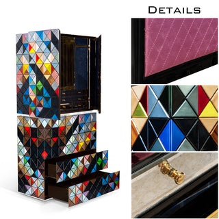 Luxury Walnut Curio Cabinet with Pixel-Inspired Design & Hidden Storage