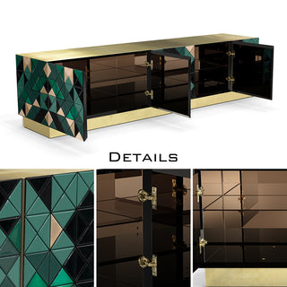 Luxury Walnut Media Console with Pixel-Inspired Design & Hidden Storage