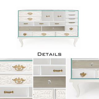 Luxury Patchwork Wood Sideboard Buffet Cabinet with Hidden Storage