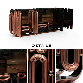 Luxury Gold Sideboard Buffet Cabinet with Sculptural Metal Design & Hidden Storage