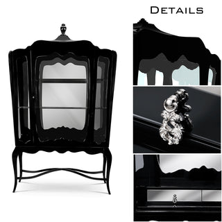 Luxury Curio Display Cabinet with Glass Panels, Mahogany Frame & Hidden Storage