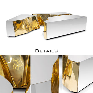 Luxury Coffee Table with Cracked Brass Sculptural Base & Smoked Glass Top