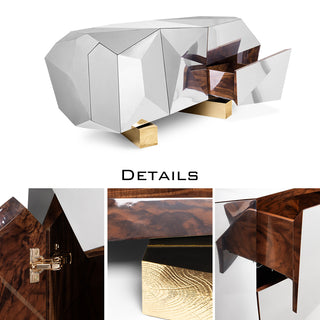 Luxury Black Faceted Sideboard Buffet Cabinet with Hidden Storage