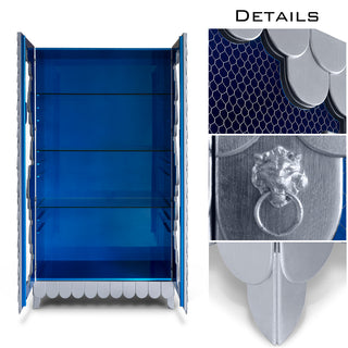 Luxury Display Cabinet with Silver Leaf Finish, Glass Shelves & Storage