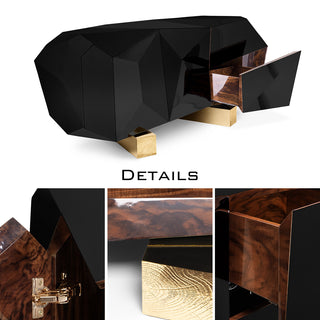 Luxury Black Faceted Sideboard Buffet Cabinet with Hidden Storage