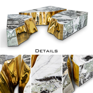 Luxury Coffee Table with Cracked Brass Sculptural Base & Smoked Glass Top