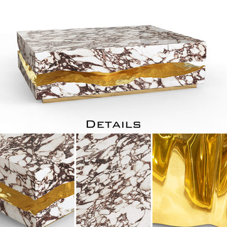 Luxury Carrara Marble Coffee Table with Sculptural Brass Frame & Organic Design