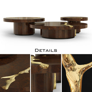 Luxury Gold Coffee Table with Round Glass Top & Sculptural Brass Base