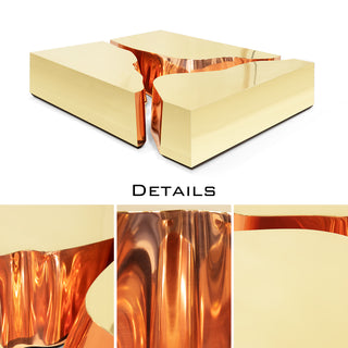 Luxury Coffee Table with Cracked Brass Sculptural Base & Smoked Glass Top