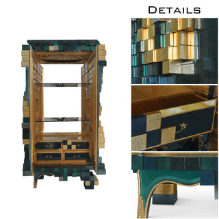 Luxury Display Cabinet with Geometric Pixel Design, Glass Shelves & Storage