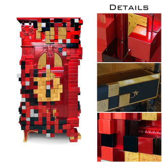 Luxury Display Cabinet with Geometric Pixel Design, Glass Shelves & Storage