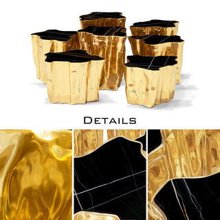 Luxury White Coffee Table with Sculptural Gold Base & Organic Modern Design