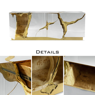 Luxury Black Gold Sideboard Cabinet with Sculptural Cracked Design