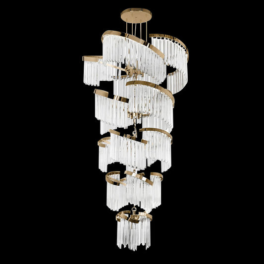 43X87 Inch Big Modern Gold Chandelier Cascading Glass Chandelier for Foyer