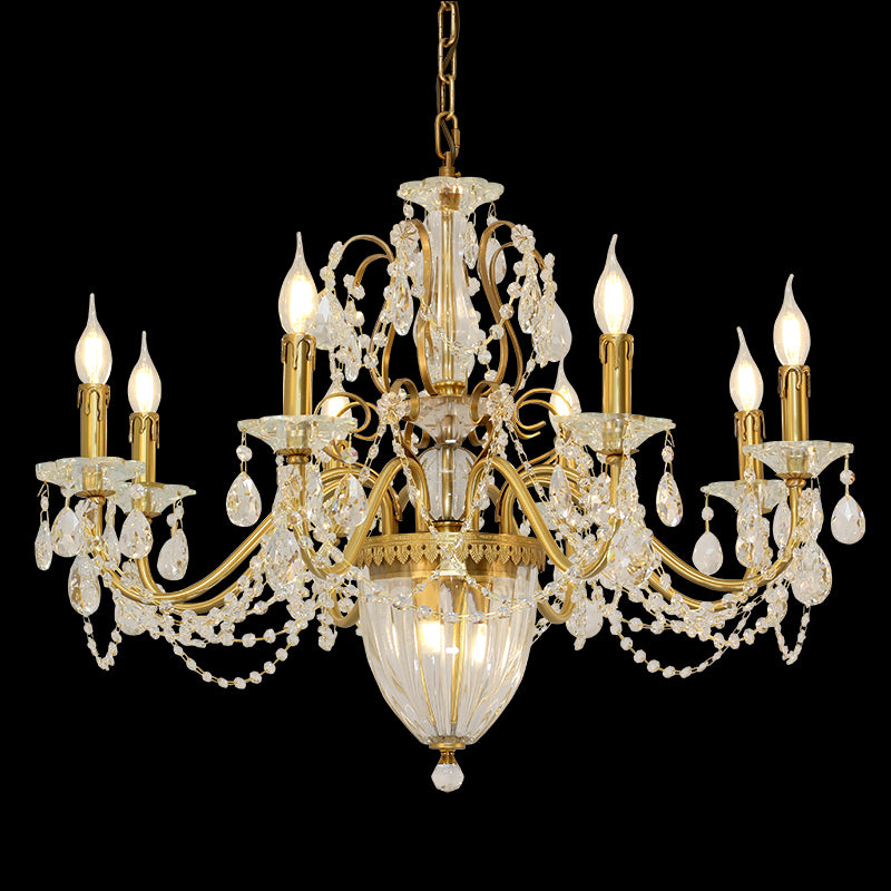 Eight Brass Arms Classical Crystal Chandelier Small Gold Chandelier for Sitting Room 33X28 Inch