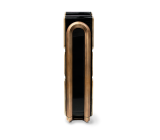 Luxury Bar Cabinet with Brass Tube Design, Glass Shelves & Hidden Storage