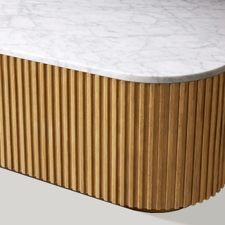 Finley Coffee Table: Minimalist Fluted Stone Top Sofa Center Coffee Table