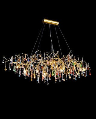 48-72 Inch Linear Chandelier for Dining Room Colored Glass Teardrop Chandelier
