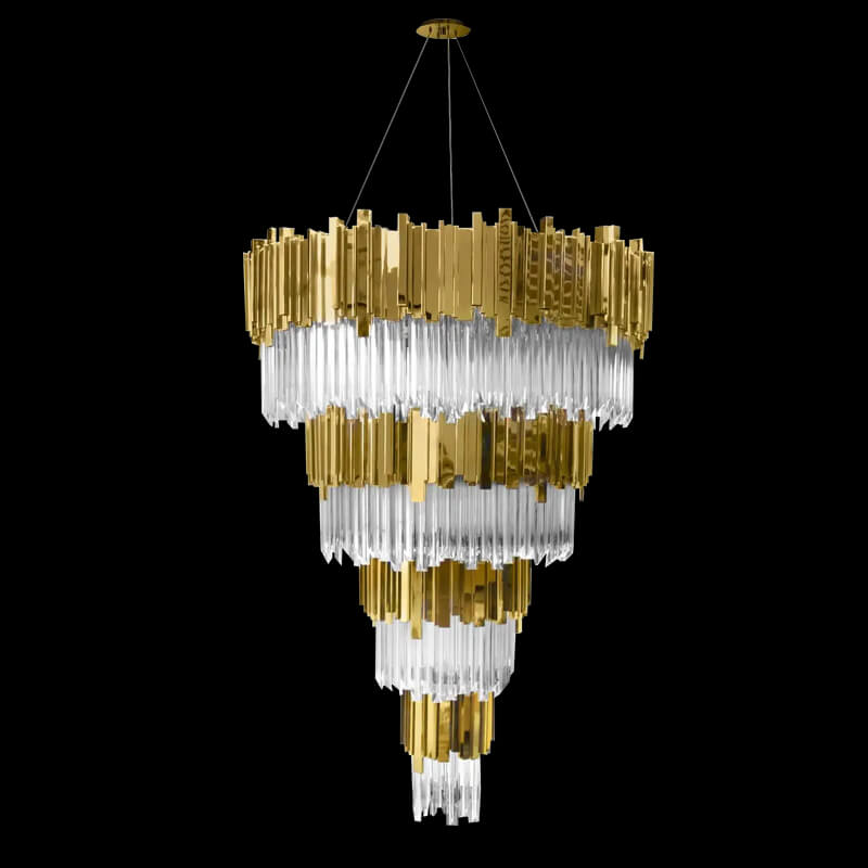 39X59 Inch Gold Large Gold Chandelier Big Modern Cascading Foyer Chandelier Lighting