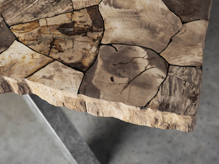 Petra Rectangular Dining Table – Marble & Petrified Wood Top with Iron Base