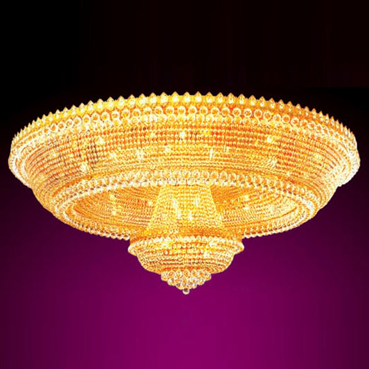 59 Inch Big Round Gold Flush Mounted Crystal Chandelier for Banquet Hall