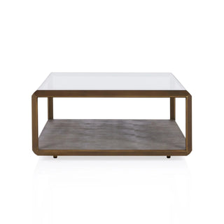 Max Rectangular Glass Coffee Table Faux Shagreen Living Room Center Tea Table