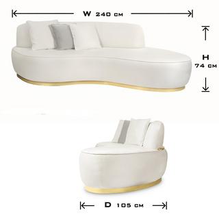 Luxury Swan Lake Inspired Sofa with Sculptural Brass Frame & Asymmetric Design