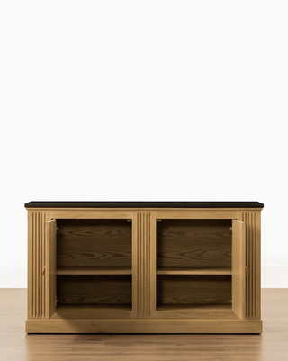 Vintage Oak Sideboard, 59.5" Granite Top with Brass Pulls