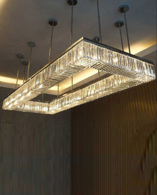 79 Inch Large Rectangle Chandelier Semi-flush Mounted Modern Suspended Crystal Lighting for Event Hall