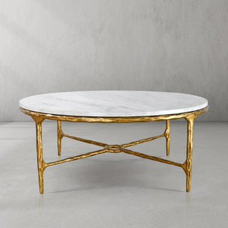 Hand-Forged Metal Marble Round Coffee Table 36" 55"