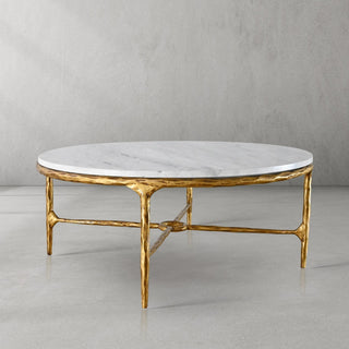 Hand-Forged Metal Marble Round Coffee Table 36" 55"