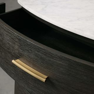 Danny Oak Wood Nightstand | Marble Top 2-Drawer Bedside Chest