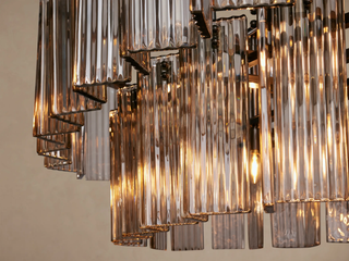 Modern Tiered Reeded Glass Oval Chandelier
