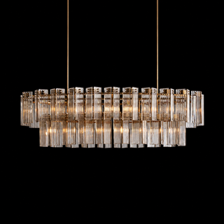 Modern Tiered Reeded Glass Oval Chandelier