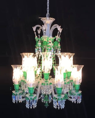 Baccarat Inspired Lustre Clear & Green Baccarat Crystal Lighting Chandelier