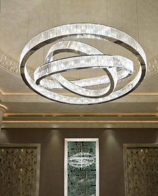 Custom Made 59'' Three Crystal Ring LED Chandelier Large Modern Chandelier for Hotel Lobby
