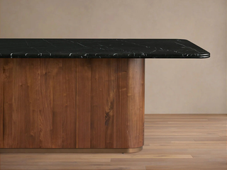 Caden Dining Table (Black Marquina Stone Top, Walnut Base): Modern Light Luxury Dining Room Table
