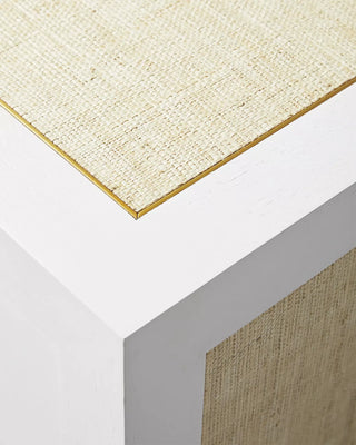 White Raffia Sideboard, 72" with Inlaid Brass Trim
