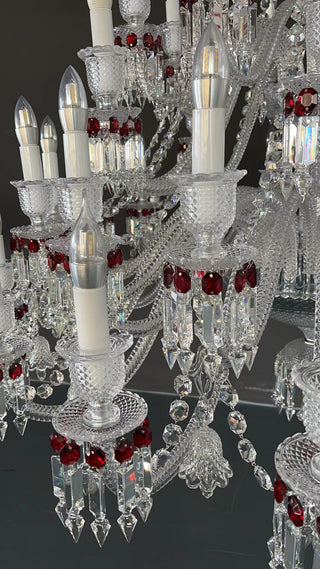 Custom Made Zenith Chandelier Baccarat Clear & Red Crystal Lighting with Lampshades