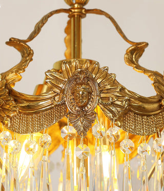 35 Inch Linear Chandelier Antique Copper and Crystal Kitchen Island Chandelier