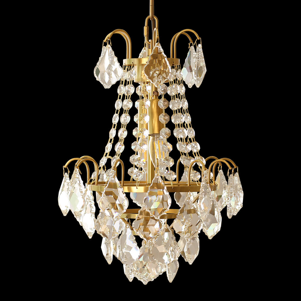 Small Antique Brass and Crystal Chandelier for Kitchen 12'' W x 18'' H