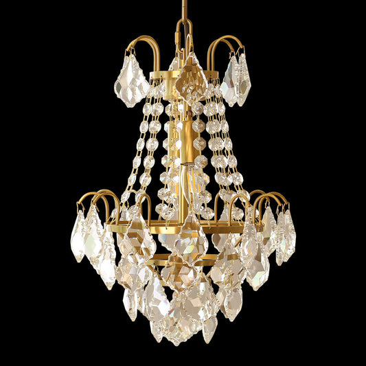 Small Antique Brass and Crystal Chandelier for Kitchen 12'' W x 18'' H