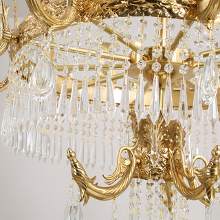 49'' W x 79'' H Three Tiers Large French Empire Chandelier Antique Brass and Crystal Chandelier