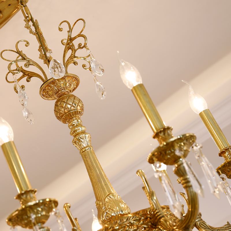 43 Inch Linear Chandelier French Empire Style Brass and Crystal Dining Chandelier