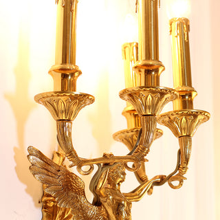 4 Lights European Retro Brass Wall Sconce Antique Angel Wall Lamp