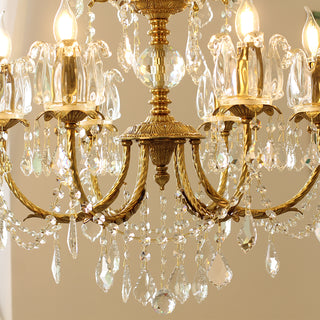 25X26 Inch 6 Lights Candle Style Traditional Chandelier Small Antique Brass and Crystal Chandelier