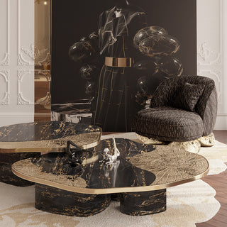 Luxury Sculptural Armchair with Polished Hammered Brass Base & Organic Curved Design