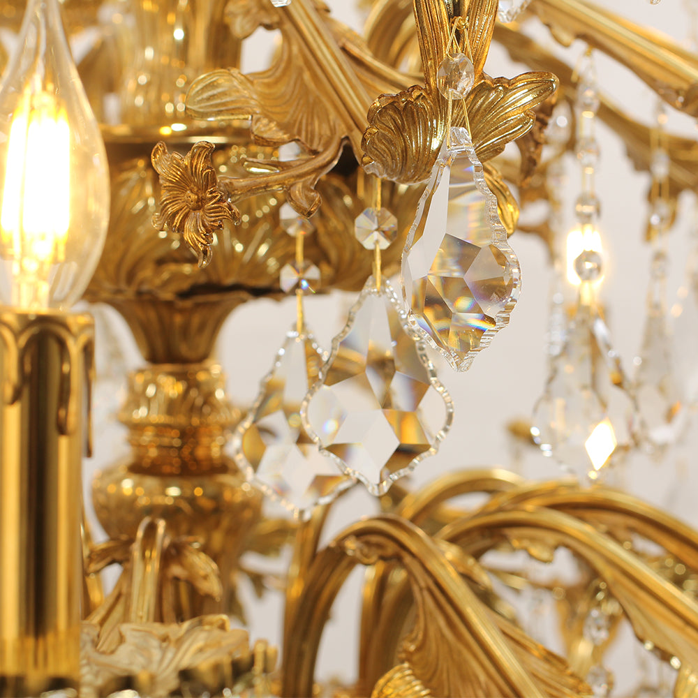 51X68 Inch 30 Lights Tiered Brass and Crystal Chandelier for Foyer