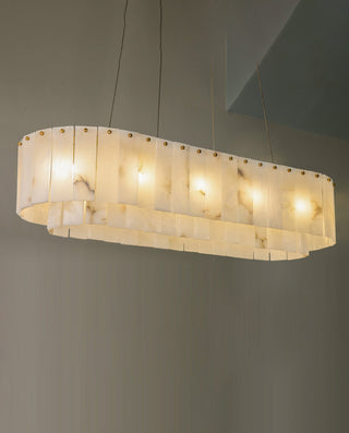 40 Inch Two-tier Linear Alabaster Chandelier Lighting for Dining Room
